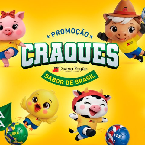 Banner quadrado da Divino Fogão Craques Sabor de Brasil