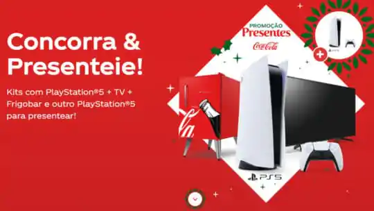 Promoção Presentes Coca-Cola: Sorteio de Play Station 5, TV 4k e muito mais