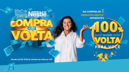 Promoção Nestlé Compra que Volta - Na compra de dois produtos você ganha 50% pago